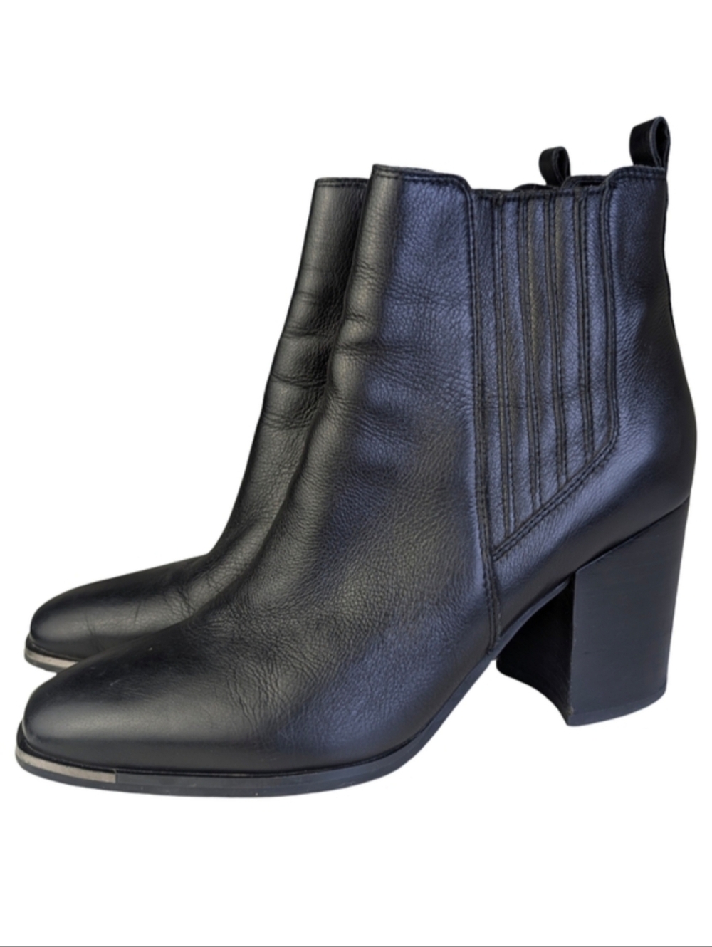 Marc Fisher Taline Black Leather Ankle Boots Block Heel | Size 7.5M